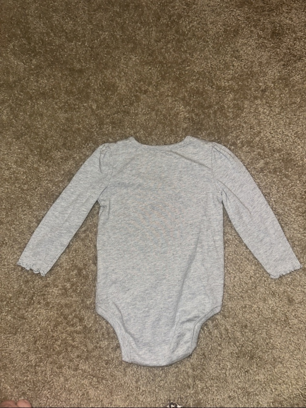 Girls' Gray Long-Sleeve One-Piece Bodysuit with Purple Glitter Text - Picture 2 of 2
